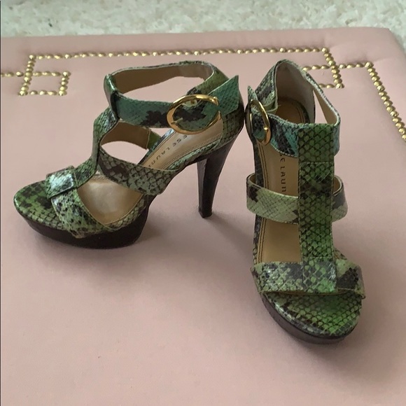 Chinese Laundry Shoes - Chinese Laundry Green & Black Snake Skin Heels